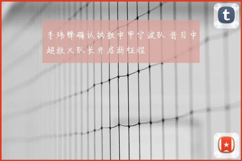 李玮锋确认执教中甲宁波队 昔日中超救火队长开启新征程